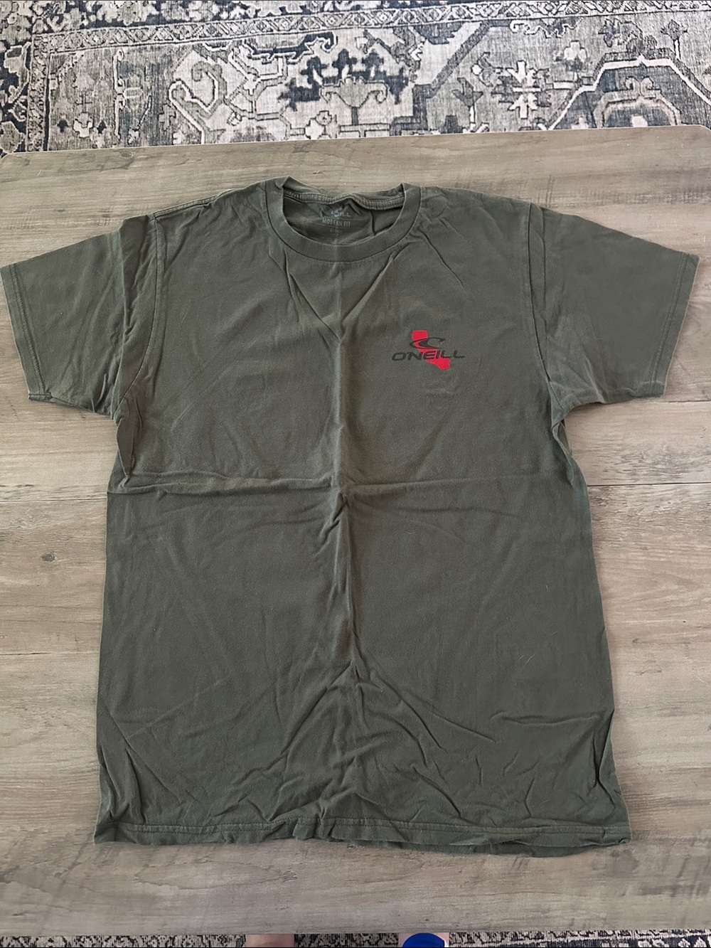 O'Neill Olive Green Short Sleeve Logo Tee with Small Red Accent